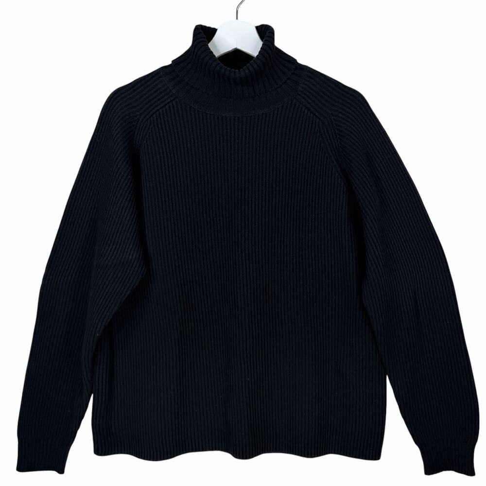 Gap Ribbed Sweater Womens Size Large Black Turtleneck Chunky Heavyweight Cotton